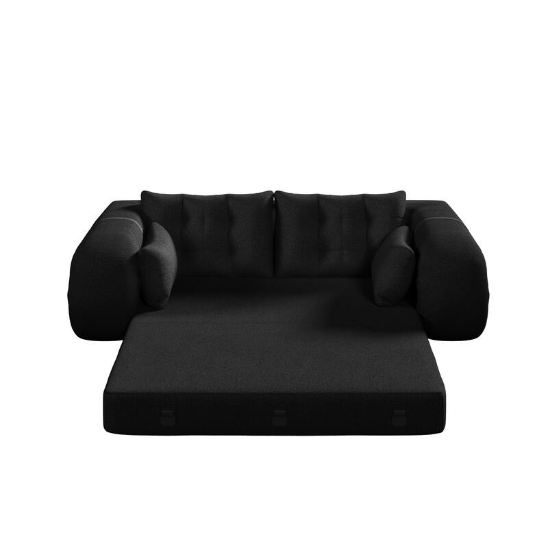 78.7" Foldable Sofa Bed, Teddy Fabric Convertible Floor Sofa Couch with Pillow, Upholstered Loveseat Sleeper Bed for Living Room