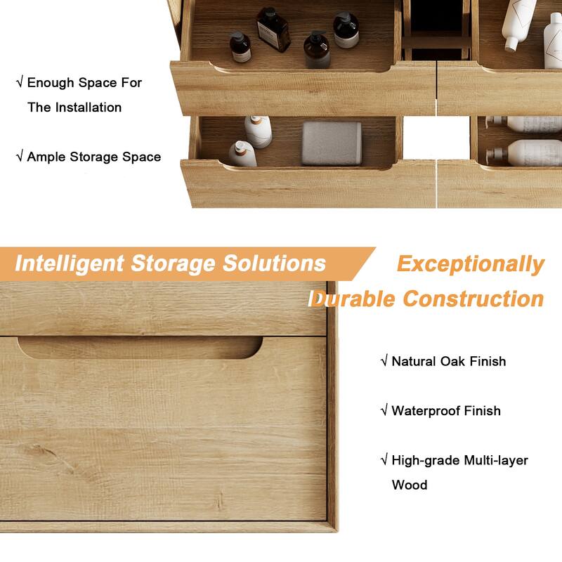 Prismis 36" 48" Wall-Mount Premium Bathroom Vanity with Integrated Sink