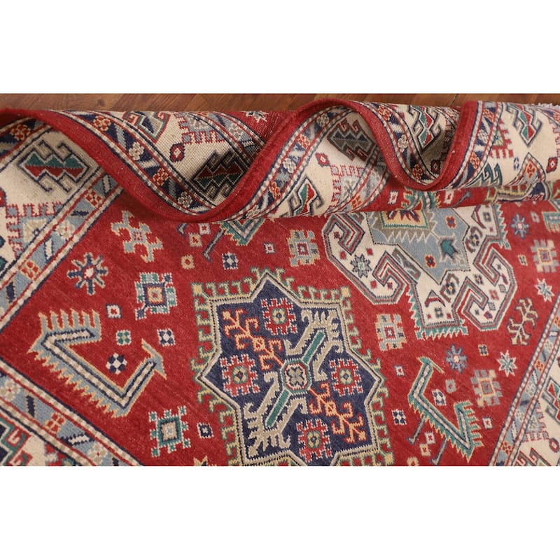 Kazak Oriental Area Rug Hand-Knotted Red Wool Carpet - 4'1" x 5'11"