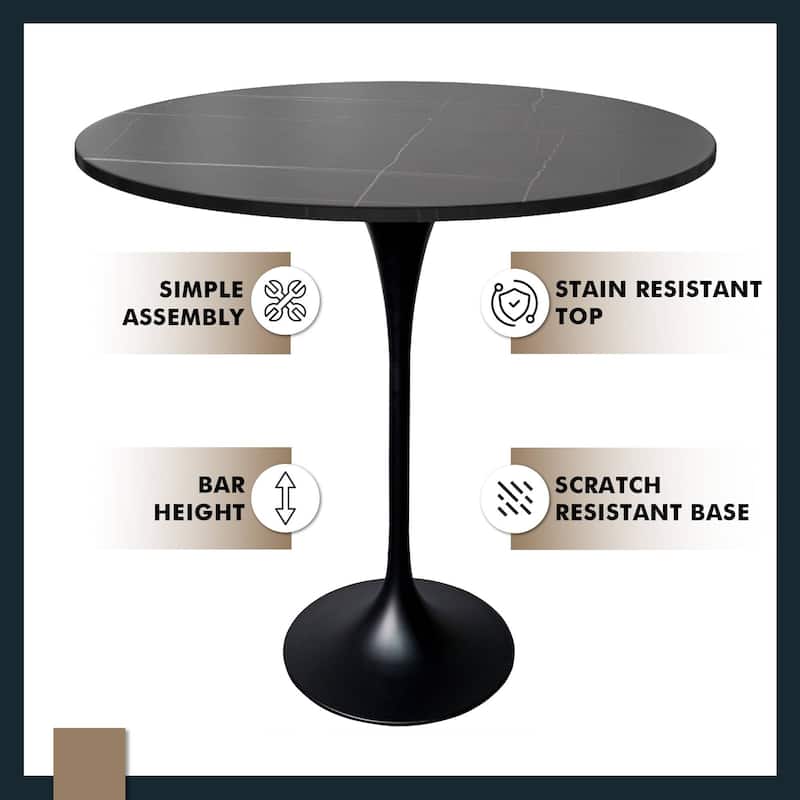 LeisureMod Verve 48" Round Dining Table with Sintered Stone TableTop and Black Steel Base for Kitchen & Dining Room