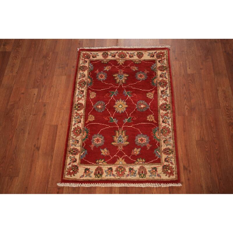 Floral Kazak Foyer Rug Handmade Red Oriental Wool Carpet - 2'0" x 3'0"
