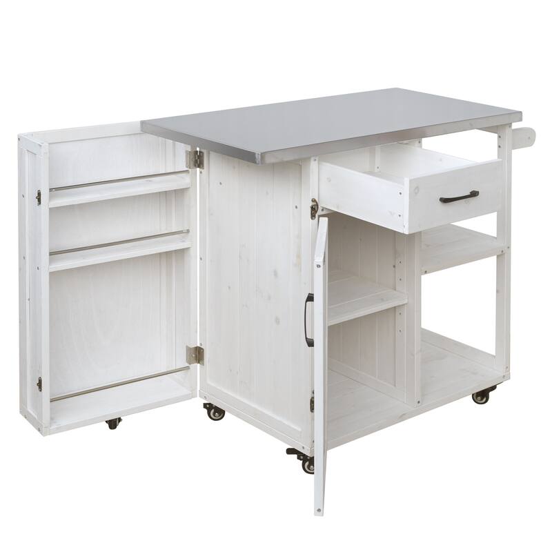 Fir Wood Outdoor Kitchen Prep Station Cart with Stainless Steel Top & Towel Rack