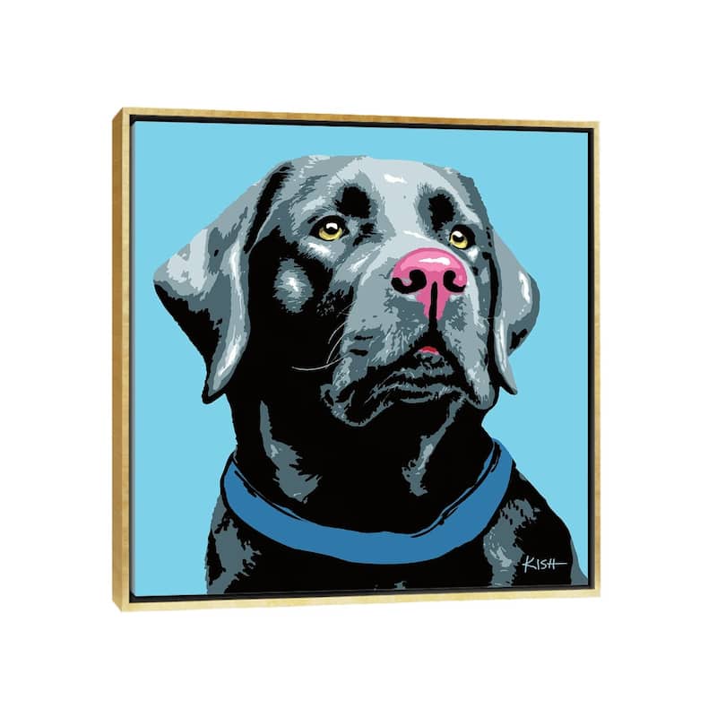 iCanvas "Black Lab Blue Woofhol" by Gretchen Kish Serrano Framed Canvas Print - Gold - 26x26