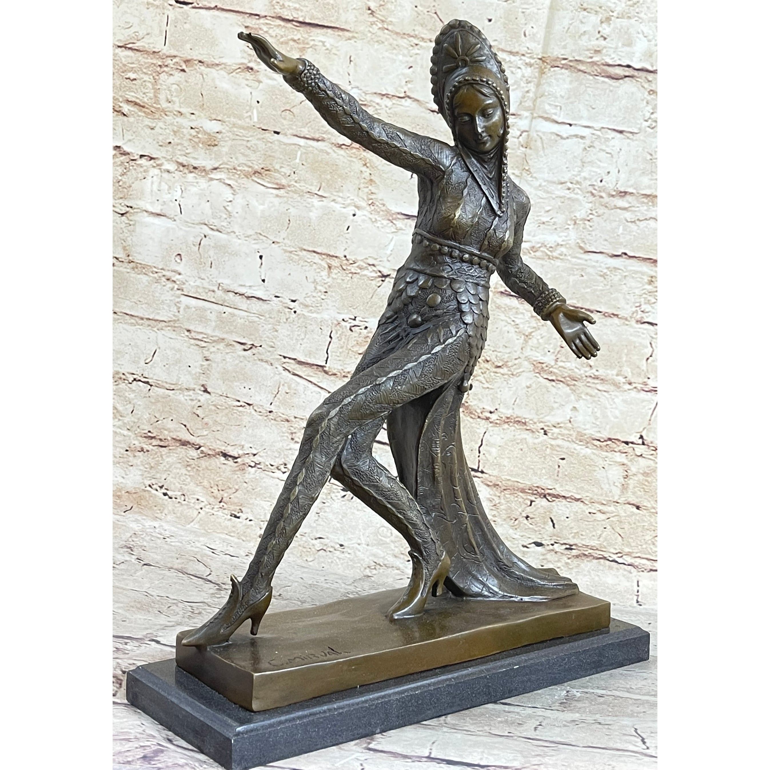 Art Deco Bronze Female Dancer Figure Figurine Statue Sculpture Mirval 14.5 Inches X 11 Inches