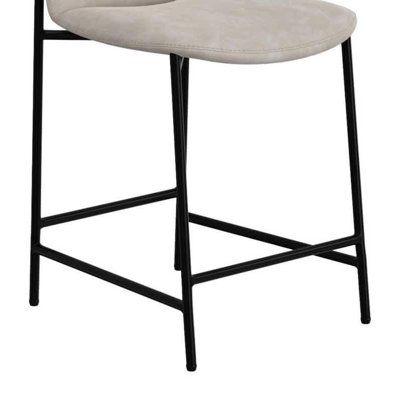 Phoebe Bar Height Chair, Gray Faux Leather, Black Metal, 30 Inch