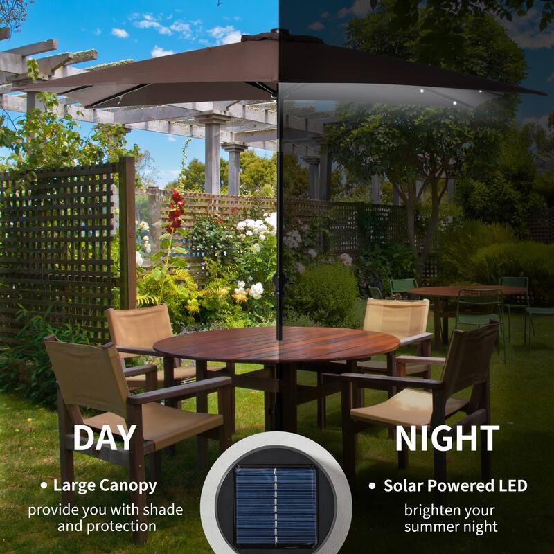 Outsunny 9-ft x 7-ft Square LED Patio Umbrella with Lights for Outdoors, Solar Umbrella
