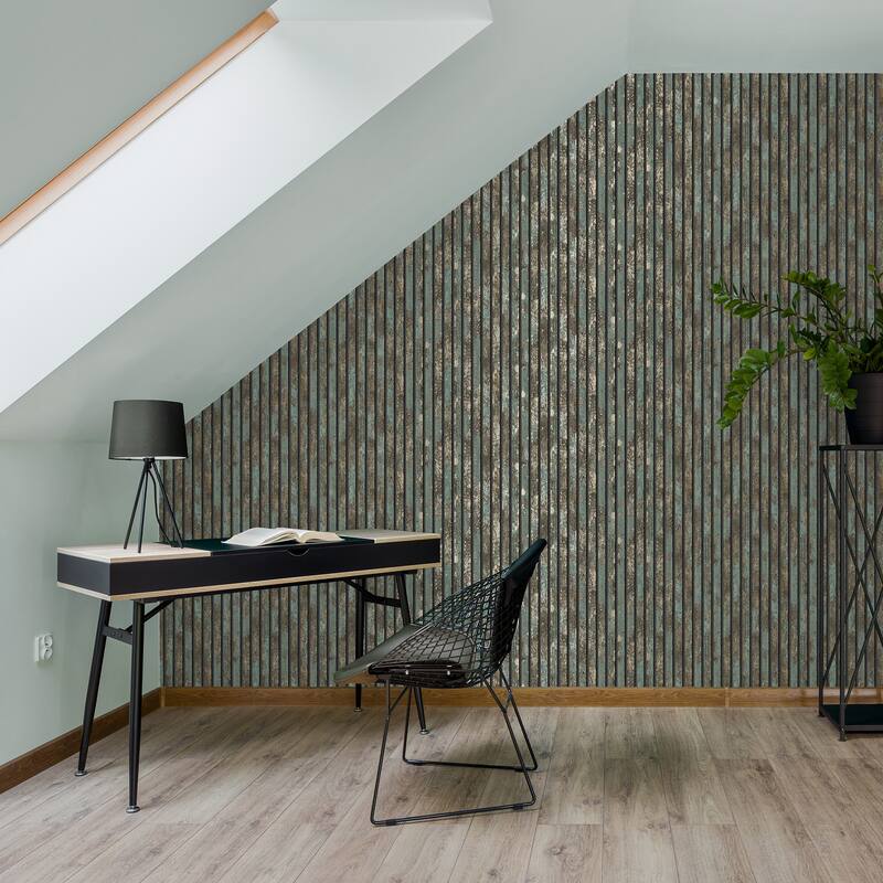 Fine Decor Oxidize Teal Vertical Slats Wallpaper