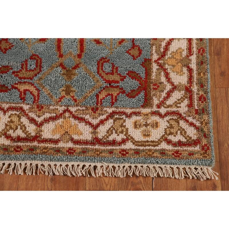 Light Blue Floral Oushak Indian Runner Rug Handmade Wool Carpet - 2'6"x 9'6"