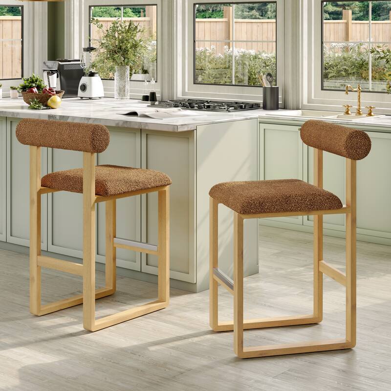Corvus Caen Bar Stools with Wood Legs, Teddy Fabric (Set of 2)