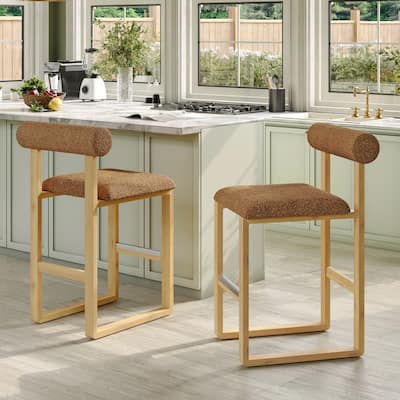 Corvus Caen Bar Stools with Wood Legs, Teddy Fabric (Set of 2)