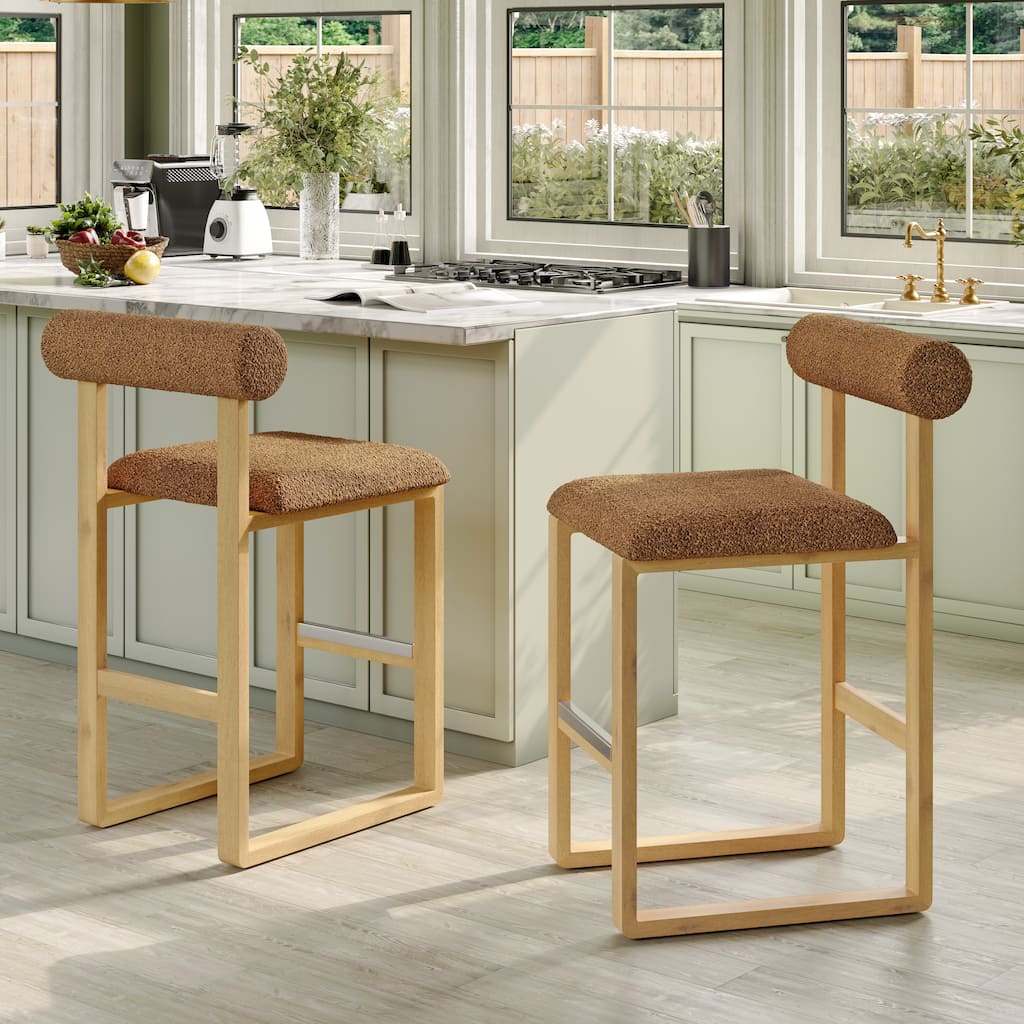 Corvus Caen Bar Stools with Wood Legs, Teddy Fabric (Set of 2)