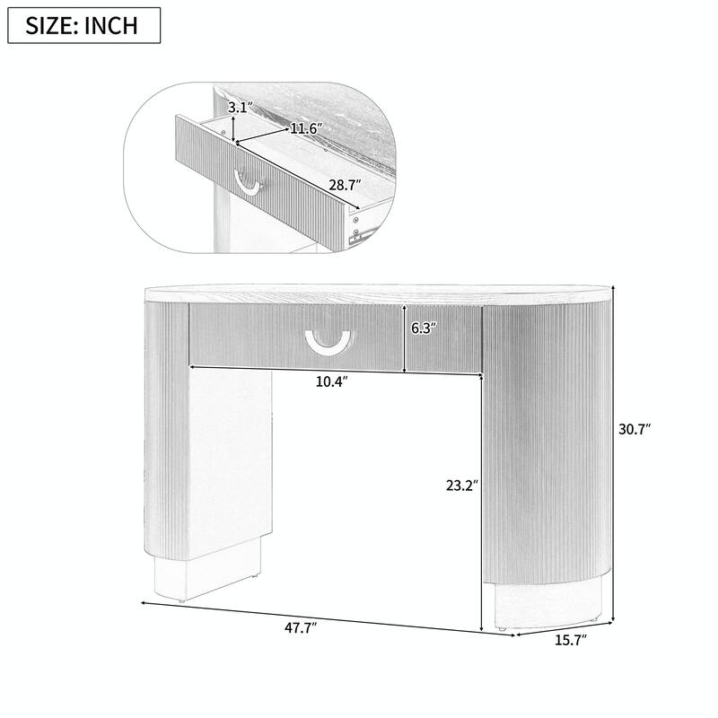 Modern Console Table with Vertical Ribbed Design, Compact Storage with Functional Drawer
