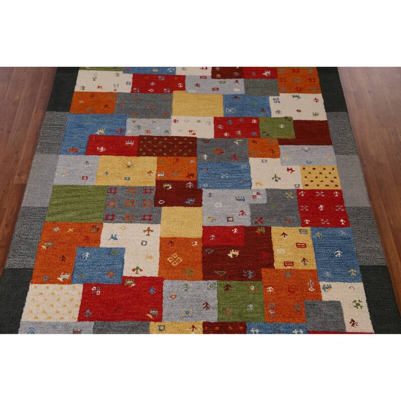 Tribal Geometric Gabbeh Indian Rug Contemporary Handmade Wool Carpet - 5'3" x 7'7"