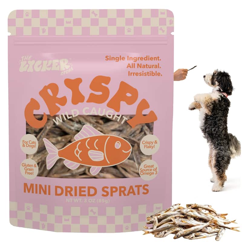 THE LICKER STORE Gluten and Grain-Free Omega-3 Single Ingredient Crunchy Dried Fish Treats for Dogs, 3oz Bag - N/A - Baltic Sprats (Dogs & Cats)
