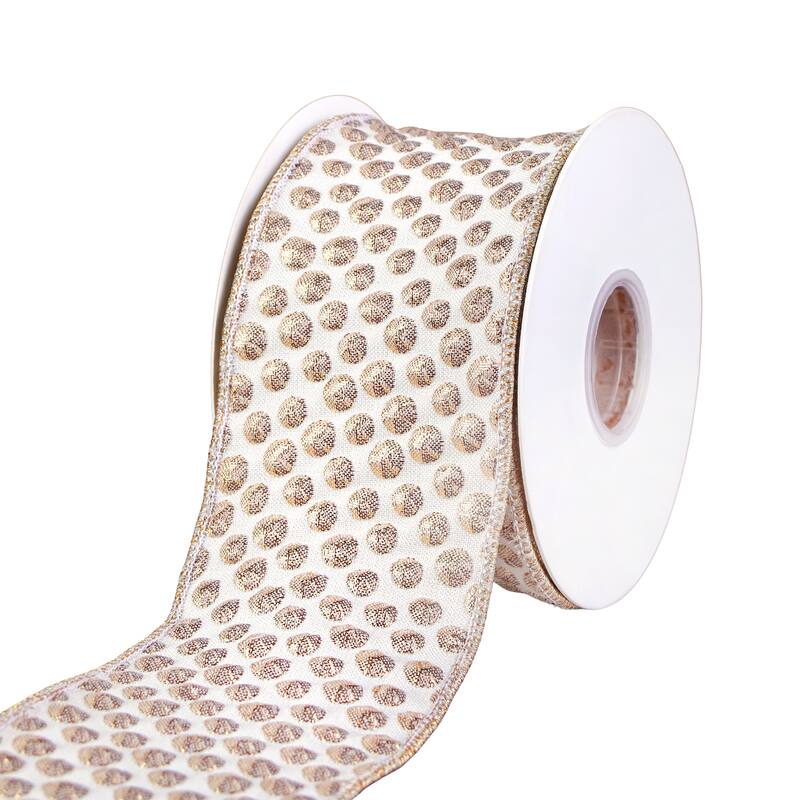 HGTV Home Collection Rainer Jacquard Tissue Back Ribbon, Gold, Gold, 3 in - 3 in