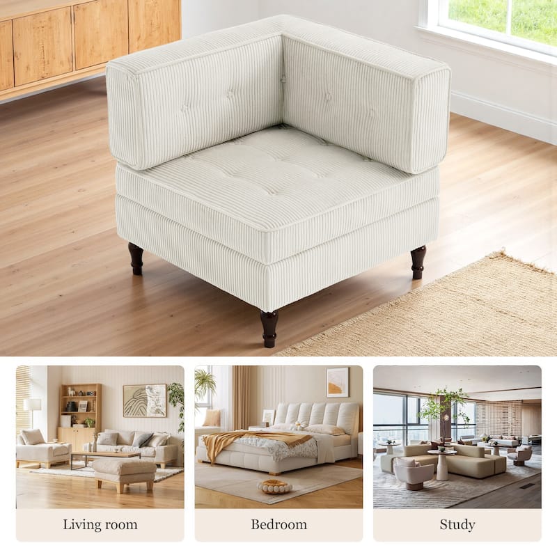 32.57" W Upholstered Corduroy Corner Accent Chair