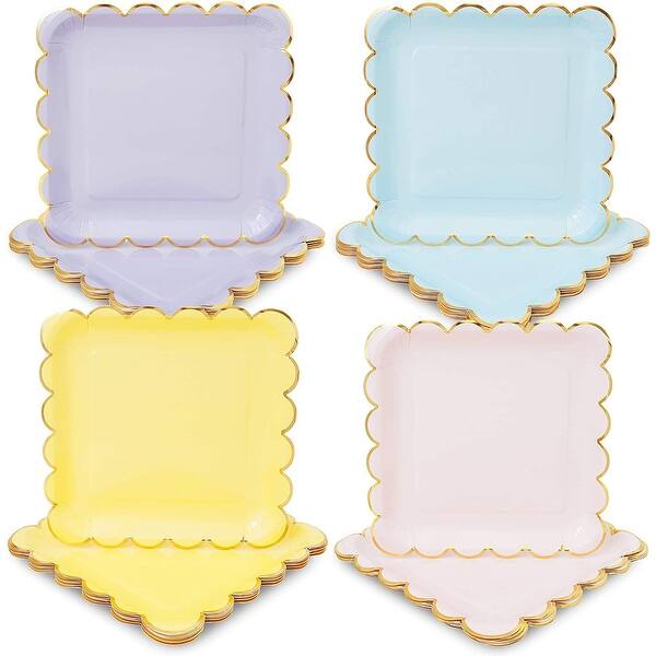 Pastel Paper Plates with Scalloped Gold Foil (9 Inches, 48 Pack) On