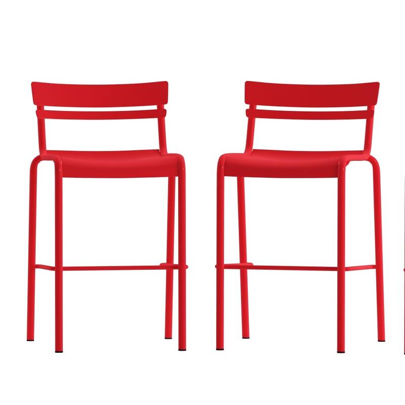 2PK Modern Commercial Grade 2 Slat Indoor/Outdoor Steel Bar Stool