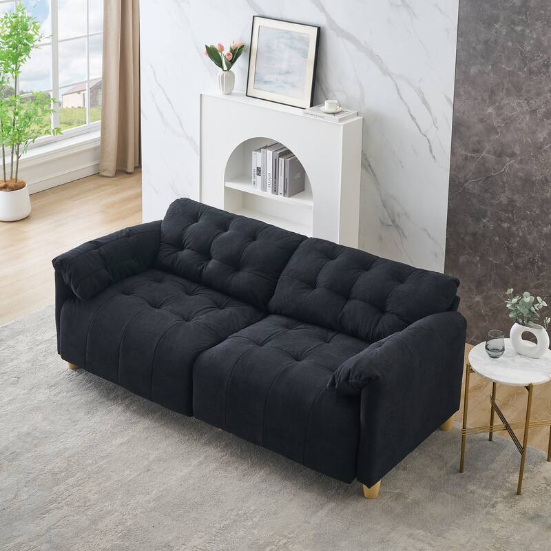 Black Flannelette Double-seat Straight-line Sofa for Living Room