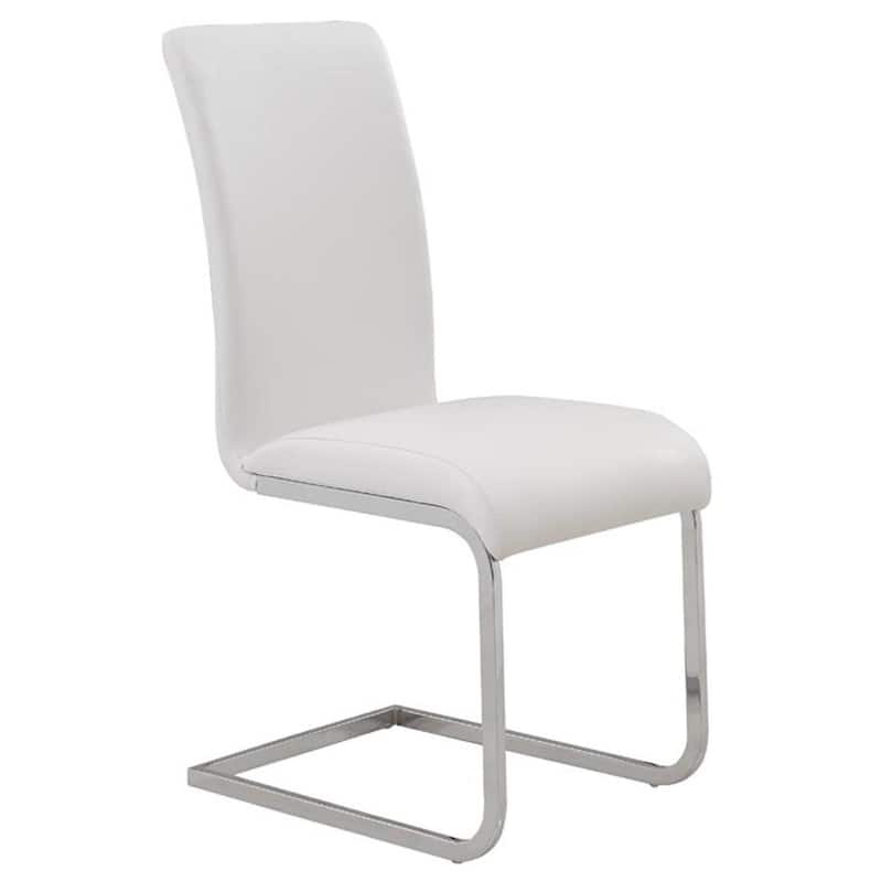 Contemporary Faux Leather and Metal Dining Chair, Set of 4 - Black and Chrome - White