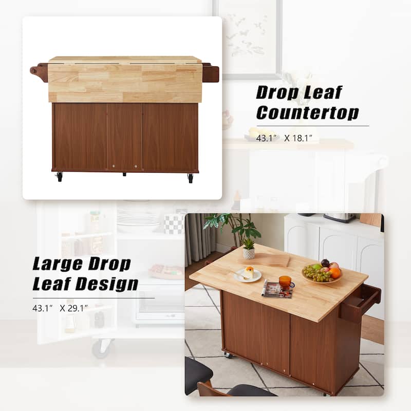 Multi-Functional Kitchen Island Cart on Wheels, Expandable Countertop, Ample Storage & Locking Casters