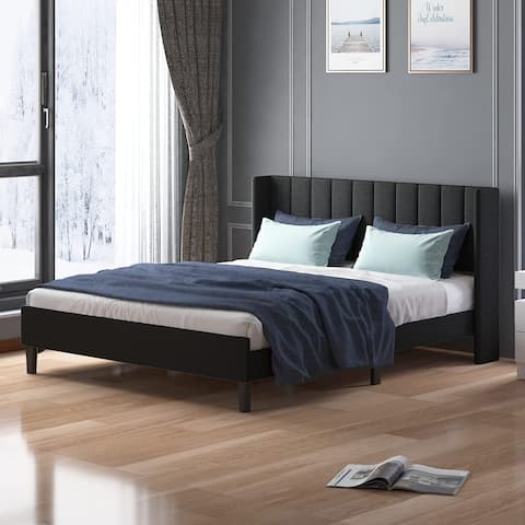 Platform Bed Frame with Stylish Modern Soft Wingback,Sturdy Wood Slat Support, No Box Spring Needed