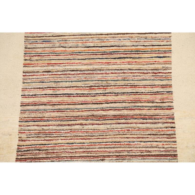 Gabbeh Kashkoli Wool Contemporary Striped Area Rug Hand-knotted Carpet - 2'6" x 4'1"