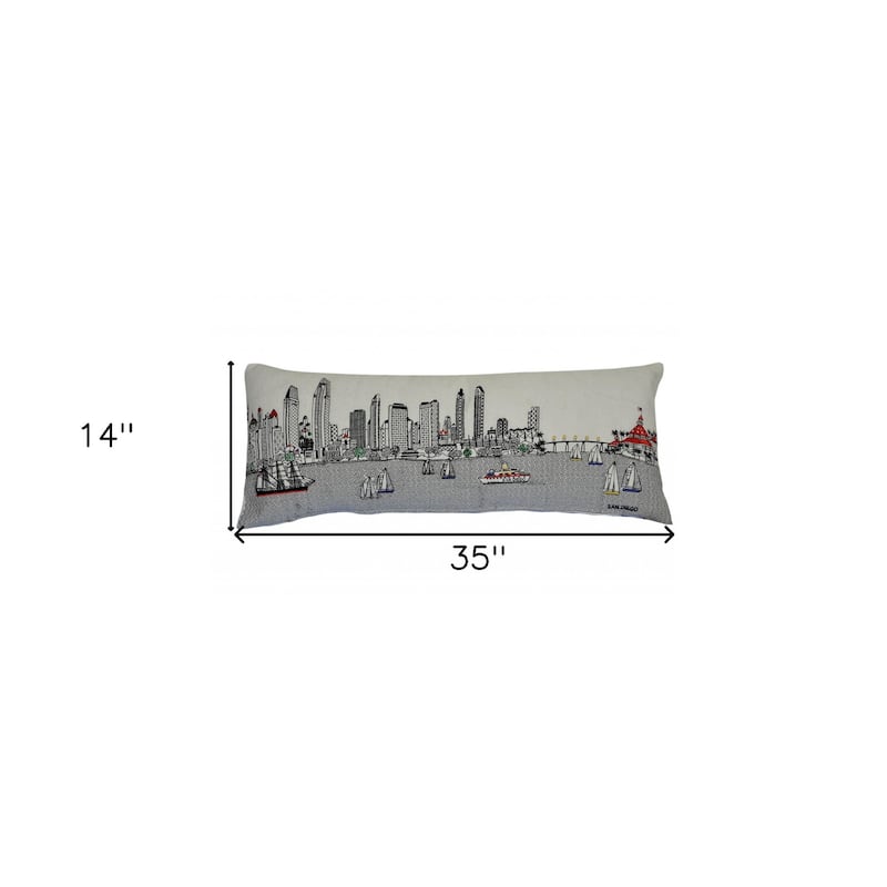 HomeRoots 35" White San Diego Daylight Skyline Lumbar Decorative Pillow