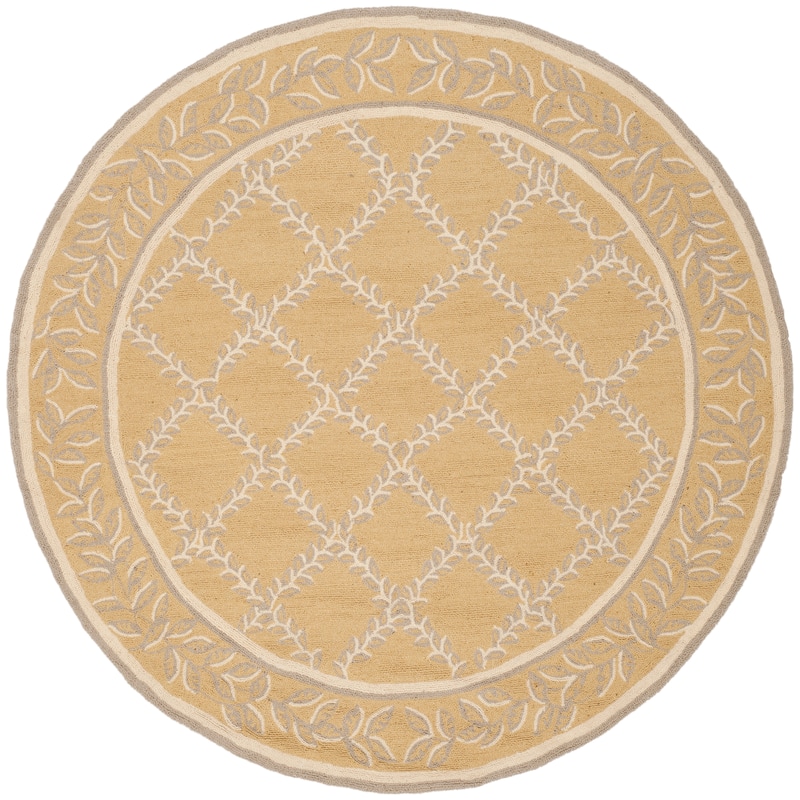 SAFAVIEH Handmade Chelsea Kimber Trellis French Country Wool Rug - 4' Round - Yellow/Grey - Round