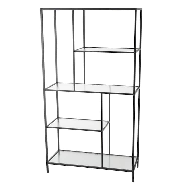 Metal Geometric 4 Shelf Shelving Unit with Clear Glass Shelves - Black - Roche River Decor