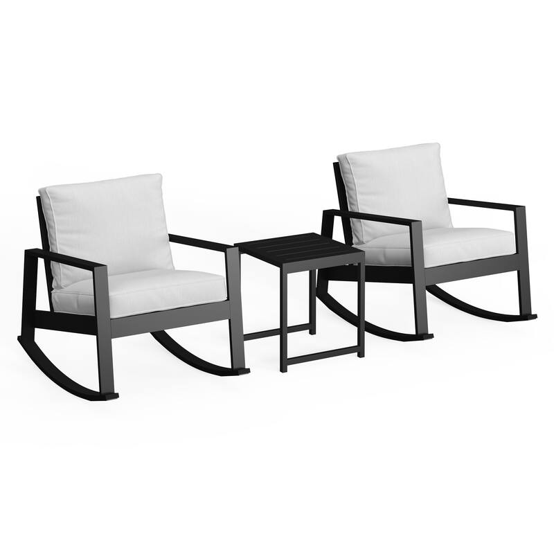 3-Piece Outdoor Rocking Chair Set with Side Table