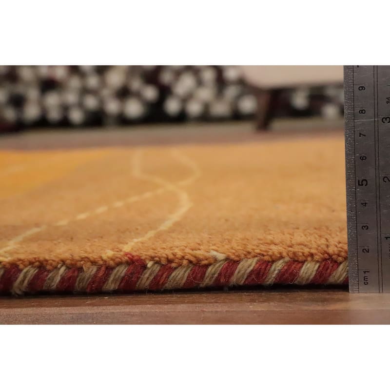 Hand Knotted Oriental 100% Wool Carpet Modern Modern Oranges & Rust Gabbeh Area Rug - 6' 9'' X 4' 11''