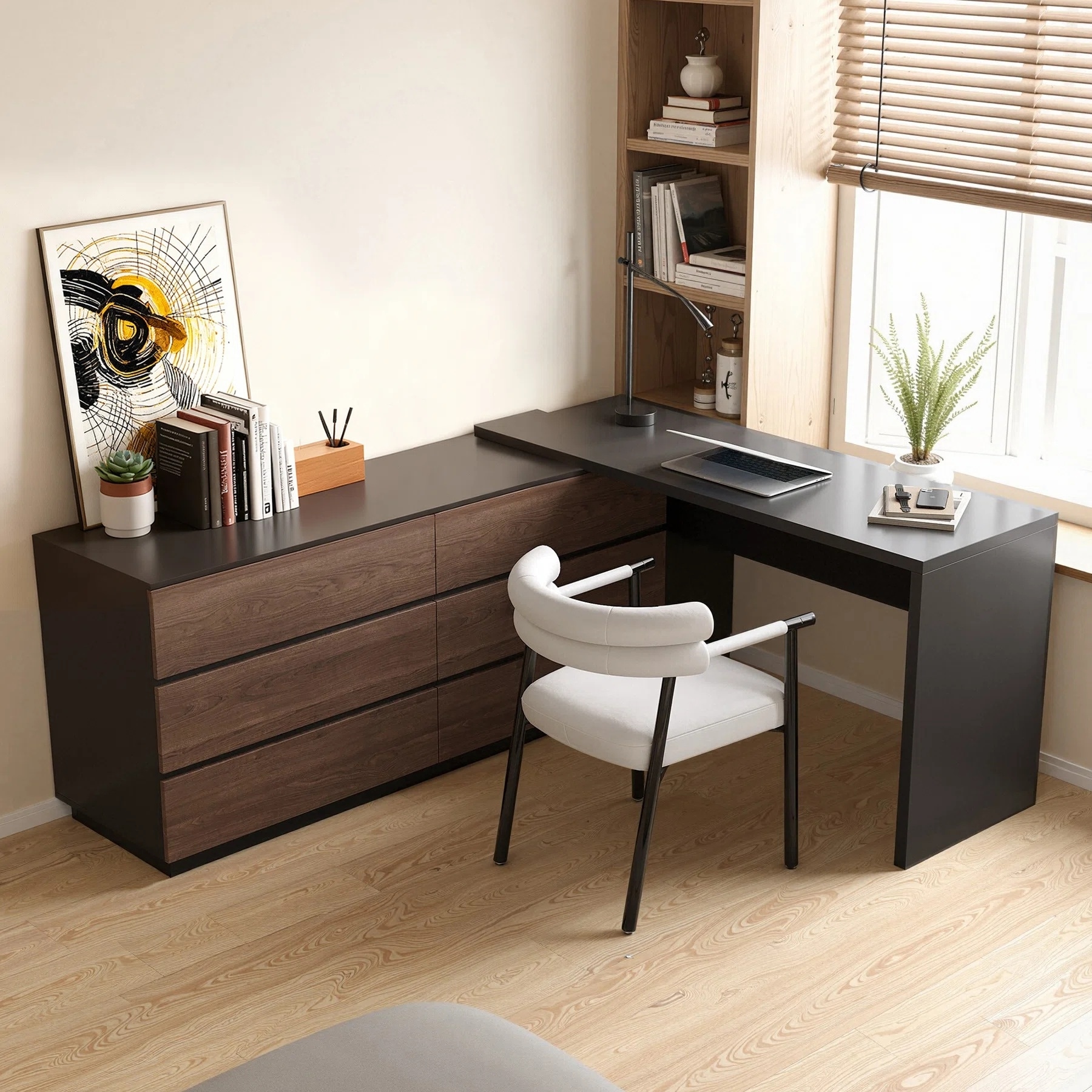 97.63" Modern Home Office Expandable Dresser Desk Combo with 6 Drawers