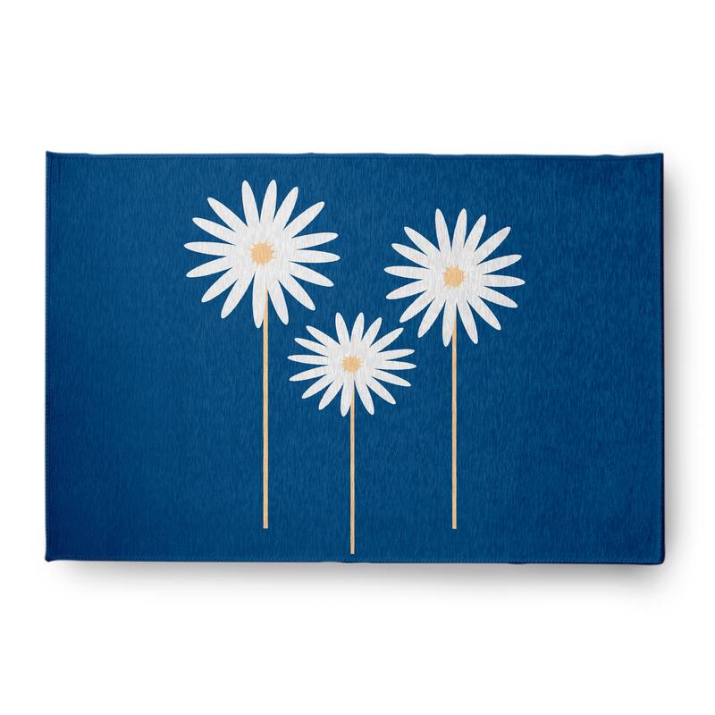 Floral Print Spring Chenille Rug - Dark Cobalt Blue - 4' x 6'