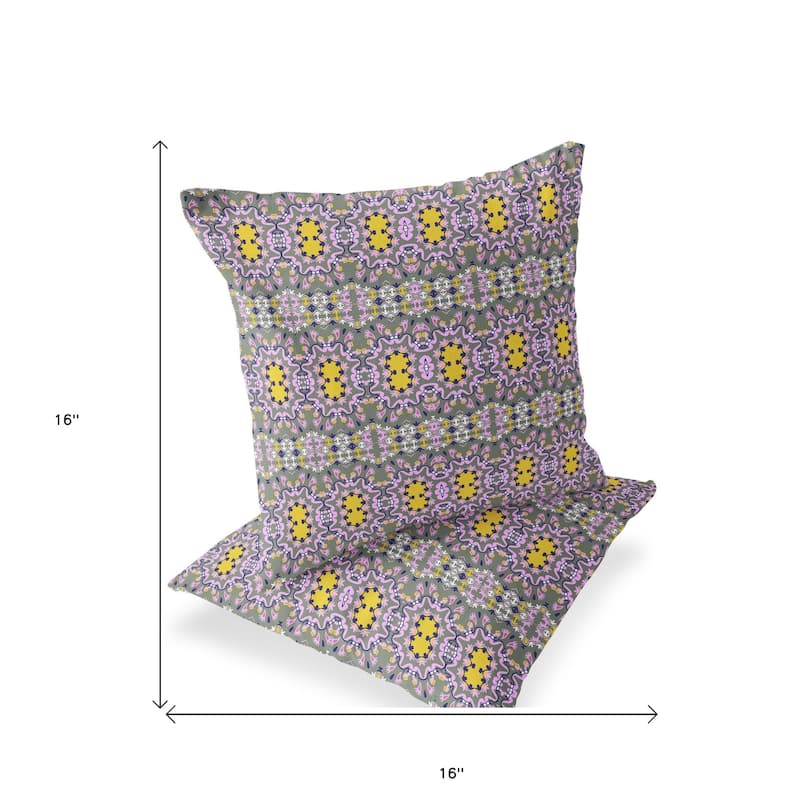 HomeRoots Set of Two 16" X 16" Purple and White Blown Seam Floral Indoor Outdoor Throw Pillow - 16.00' X '16.00' X '5.00