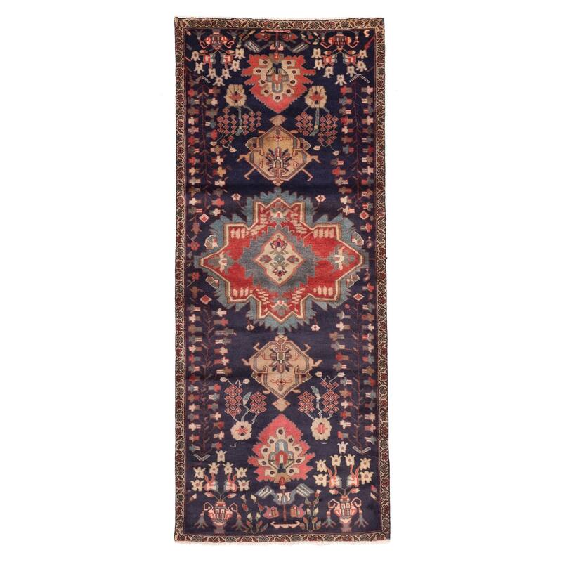 ECARPETGALLERY Hand-knotted Anatolian Vintage Dark Navy Wool Rug - 3'8 x 9'3