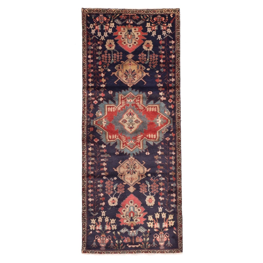 ECARPETGALLERY Hand-knotted Anatolian Vintage Dark Navy Wool Rug - 3'8 x 9'3