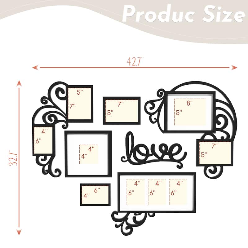 HELLO LAURA Heart-Shaped Photo Frame Set Wall Hanging Picture Frame