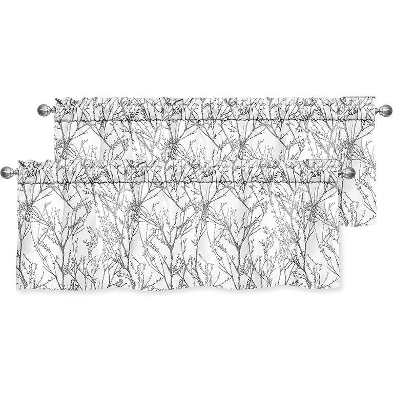 DriftAway Tree Branch Abstract Ink Printing Lined Valance 2 Pack - 52" width X 14 " length - Gray
