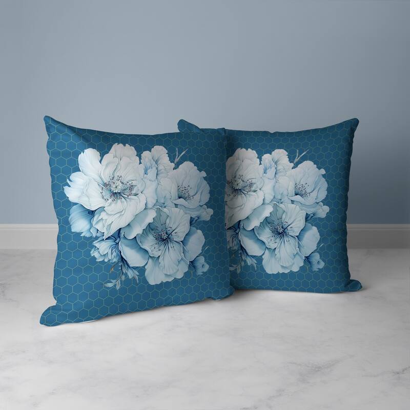 Magnolia Majesty Faux Suede Reversible Throw Pillow Corruleum and Blue