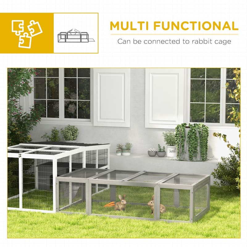Grey Fir Wood Bunny Hutch with Large Run and Metal Wire Space for Small Pets - 70.75" L x 35.5" W x 19" H