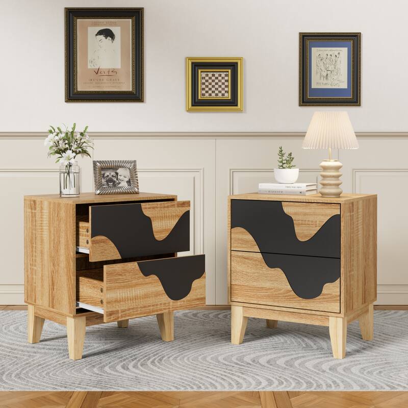 2 Drawer Dresser End Table Bedside Furniture 2 Set Nightstand