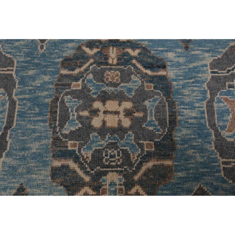 Hand Knotted Oriental 100% Wool Carpet Transitional Geometric Navy Blue & Blues Oushak Area Rug - 11' 4'' X 8' 3''