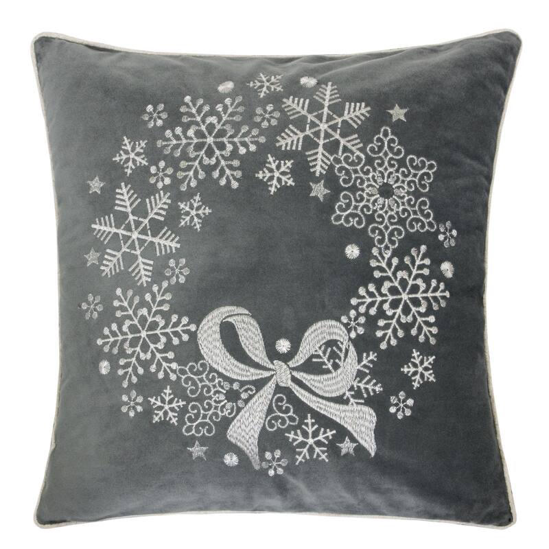 Gray Velvet Holiday Throw Pillow