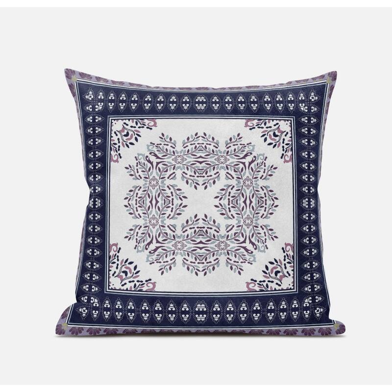 HomeRoots 20" X 20" Cream And Blue Blown Seam Geometric Indoor Outdoor Throw Pillow - 20.00' X '5.00' X '20.00