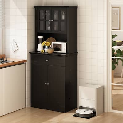 Buffet Cabinet w Hutch Kitchen Pantry Storage Cabinet White Sideboard