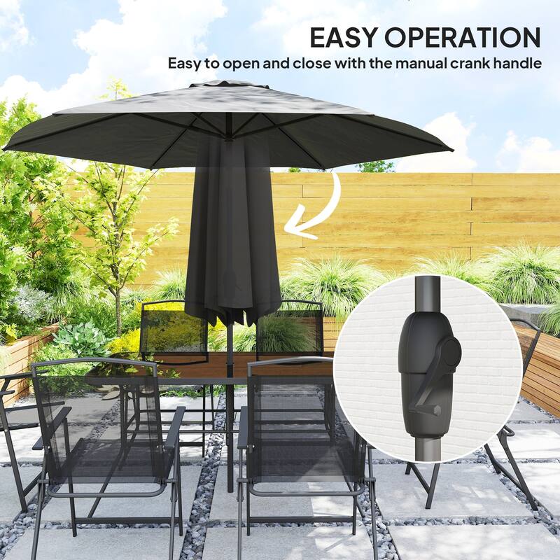 Outsunny 8 Piece Patio Dining Set with Table Umbrella, 6 Folding Chairs and Rectangle Dining Table