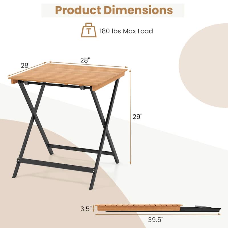 Gymax 28'' Patio Folding Table w/ Slatted Tabletop Portable Bistro