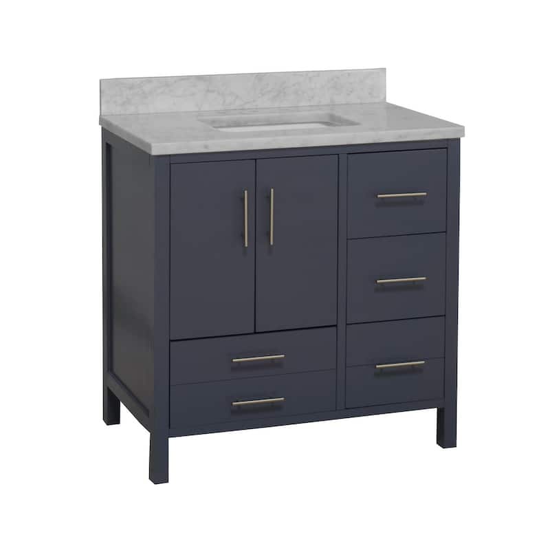 KitchenBathCollection California 36" Bathroom Vanity with Carrara Marble Top