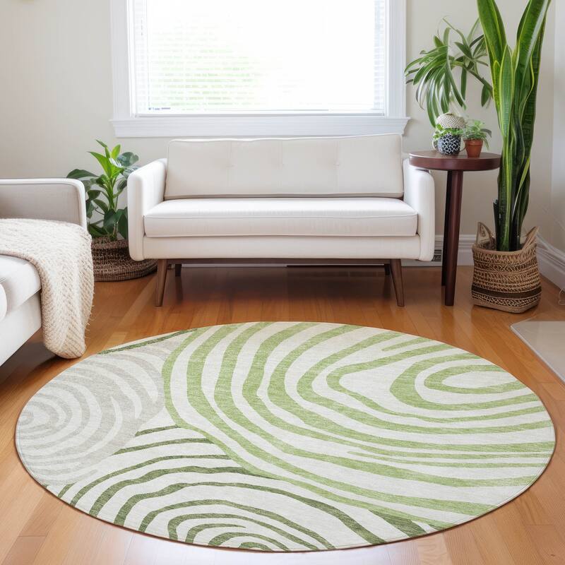 Premium Washable Super Soft Modern Mesmerize Mayfield Rug - Green - 8' x 8' - Round